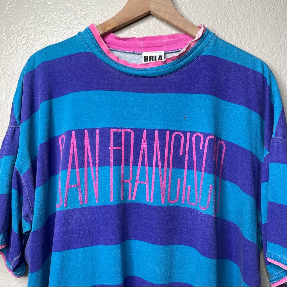 Vintage 80s Striped San Francisco Boxy Oversized Boxy T-Shirt - Picture 5 of 13